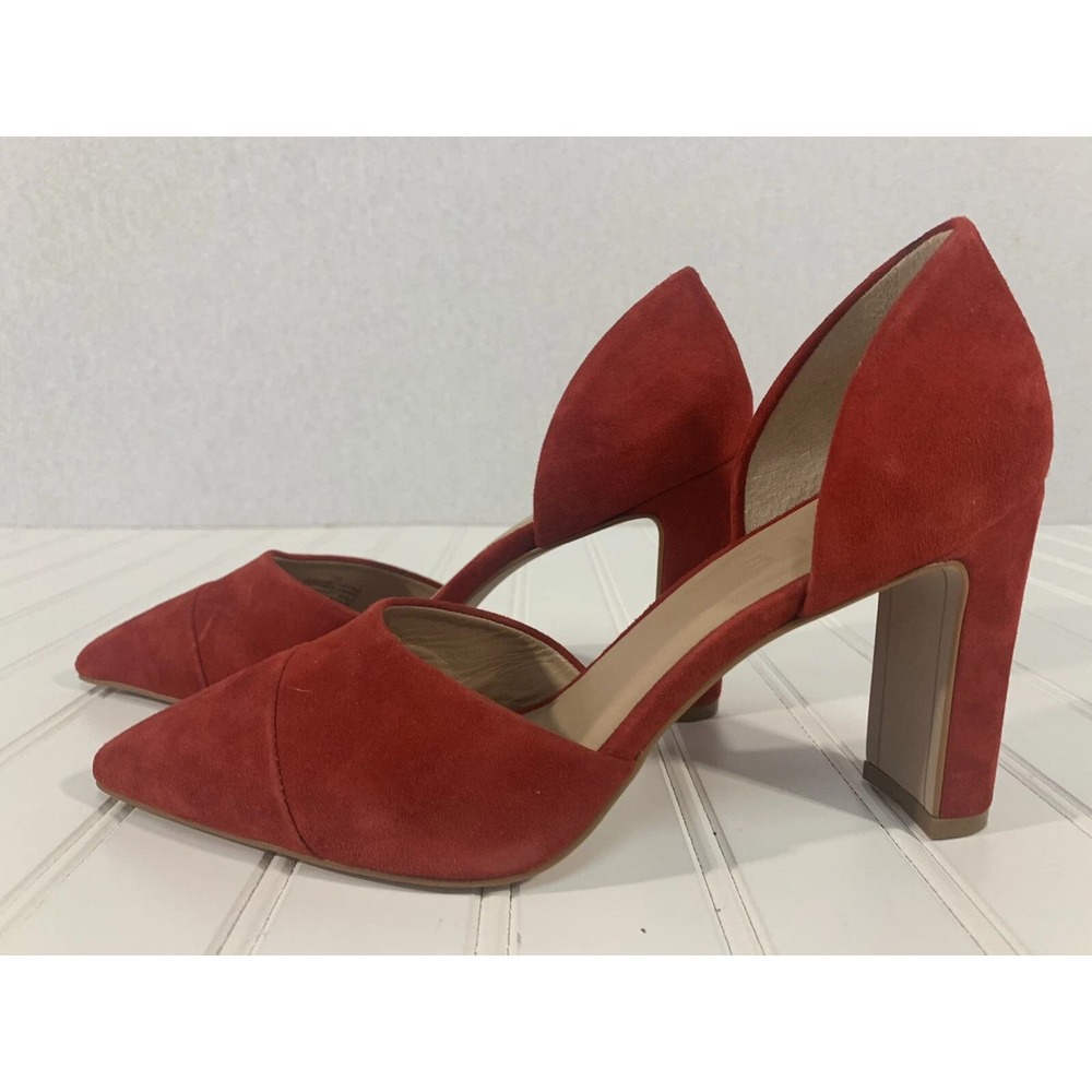 ABLE D'Orsay Pumps Womens 7 Red Suede Pointed Toe Block Heel Brazil Minimalist